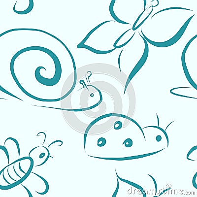 Vector seamless pattern with insects Stock Photo
